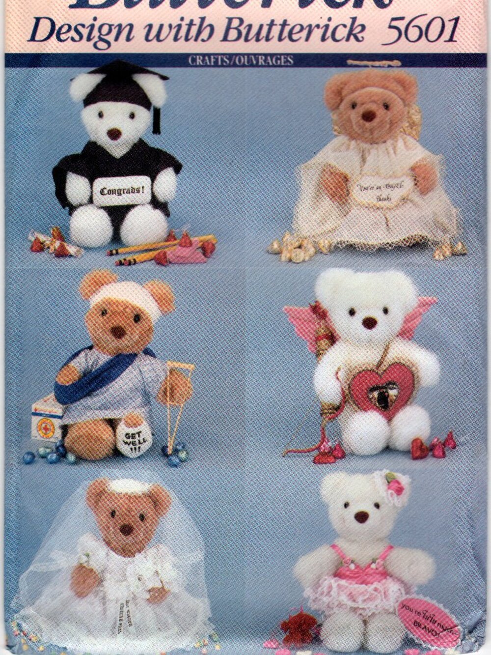 Butterick Crafts 5601 Plush Bear Pattern Uncut Vintage